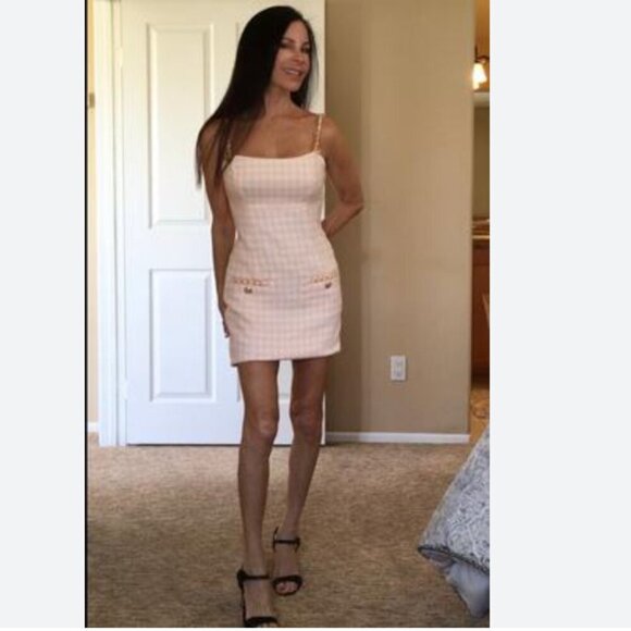 Guess Caroline Tweed Check Dress Blue White Size 10 - Picture 2 of 7